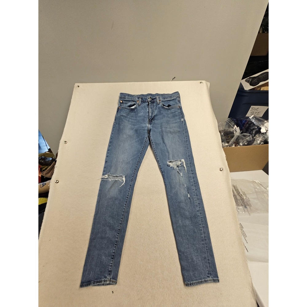 Levis‎ Premium 511 Slim Fit Distressed Ripped Blue Jeans Mens 32x32 Medium Wash